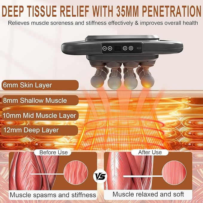16 Head Massage Gun Deep Tissue, Percussion Muscle Massager with 9 Modes & Levels, Red Light Therapy, Portable Massage Gun Set Quiet Back Massager for Shoulder Legs Waist Body Pain Relief (Gray)