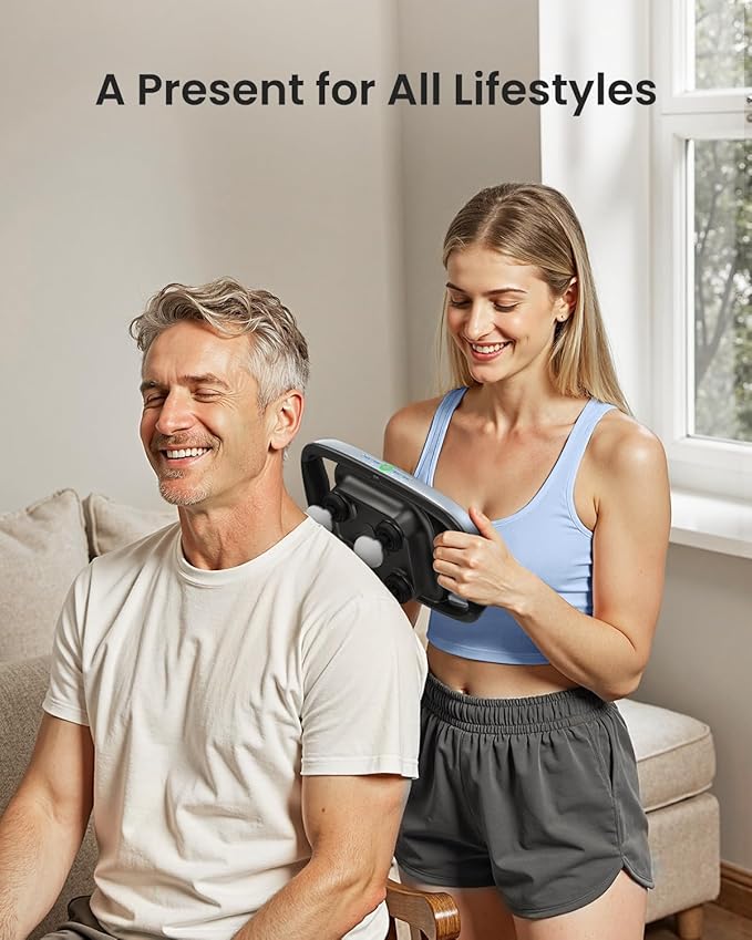 RENPHO Massage Gun Deep Tissue, Handheld Neck Massager with Replaceable 4-Head and Plate, Muscle Percussion Massage Tool for Neck, Back, Back Massager for Women Men, Quad, HSA Approved