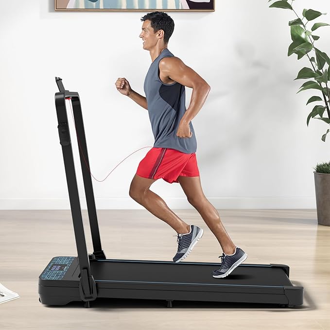 GYMAX Walking Pad, 3 in 1 Free-Assembly Under Desk Treadmill with 300lbs Capacity & LED Display, 2.25HP Portable Compact Treadmill Running Machine for Small Space Home Office