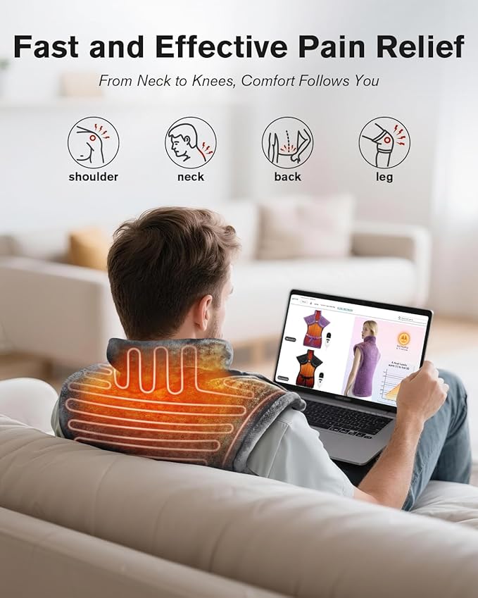 Heating Pad for Neck and Shoulders and Back, Pain Relief Electric Heating Pad Large Size 24”X33” with 4 Timers, 6 Heat Levels, Auto-Off, Mothers Day & Birthday Gifts for Women Men Mom Dad, Grey