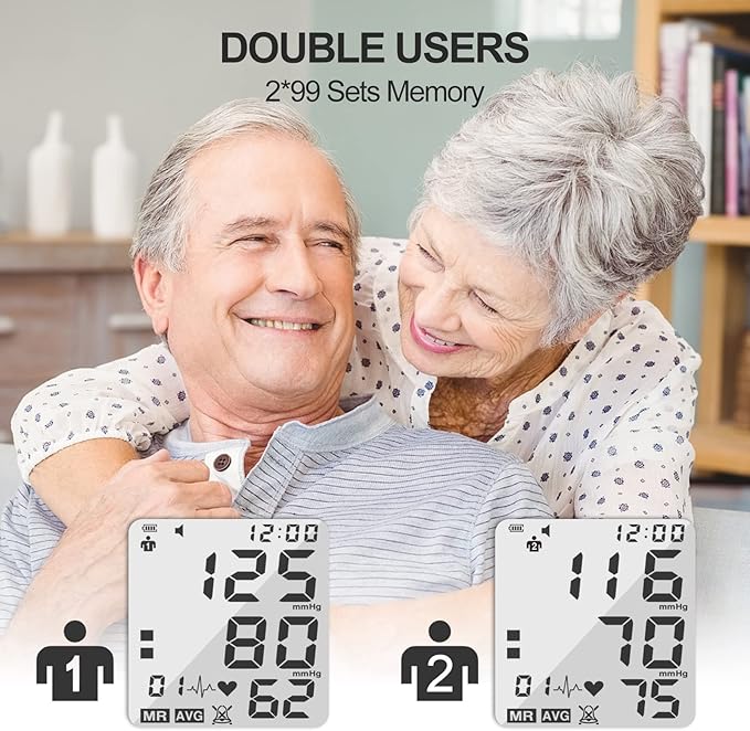 Blood Pressure Monitor, Bp Machine with Large Upper Arm Cuff of 8.7-17.3 Inches, Large Screen, Total 198 Memories for 2 Users(Black+White)