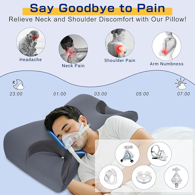Adjustable CPAP Pillow for Side & Back Sleepers – Reduce Mask Air Leaks & Pressure, Cervical Memory Foam Neck Support with 2cm Removable Insert, Cooling Washable Cover – Fits Full Face & Nasal Masks