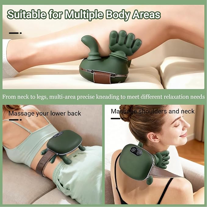 Neck Massager with Fingers - Bionic Heated Massager,Neck and Shoulder Massager,Wireless Portable Electric Shiatsu 4D Kneading Massage, Simulated Human Hand Design(Green)