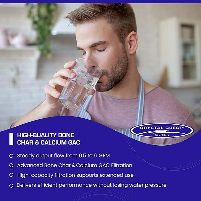 Crystal Quest Calcium GAC Fluoride Reduction Filter - Efficient Fluoride Removal or Reduction - Compact Design - Long-Lasting Capacity - 2-7/8” x 9-3/4”