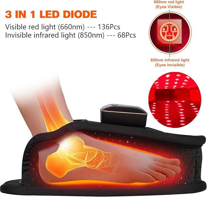 TUOB Red Light Therapy for Foot Pain Relief, Near Infrared Light Therapy Device with 4000 mAh Power Bank, Red Infrared Light Foot Therapy Double Side Pad Slipper Full Cover Feet Toes Instep