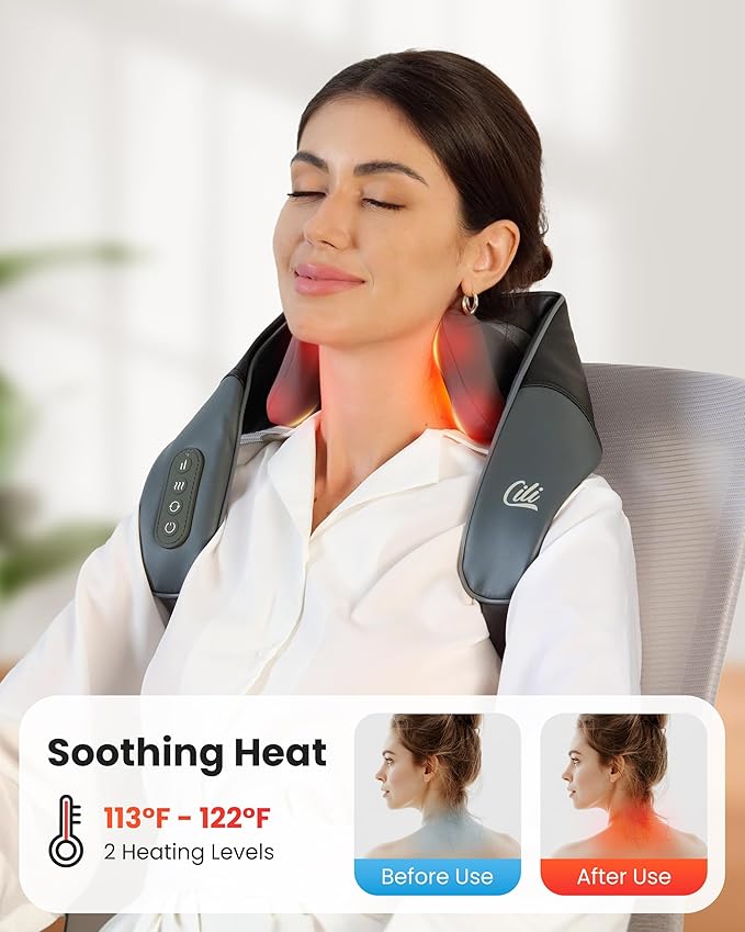 CILI Cordless Massager for Pain Relief Deep Tissue, Shiatsu Neck Back Massager for Pain Relief, 3 Heating Areas & Adjustable Straps, Gifts for Him/Her