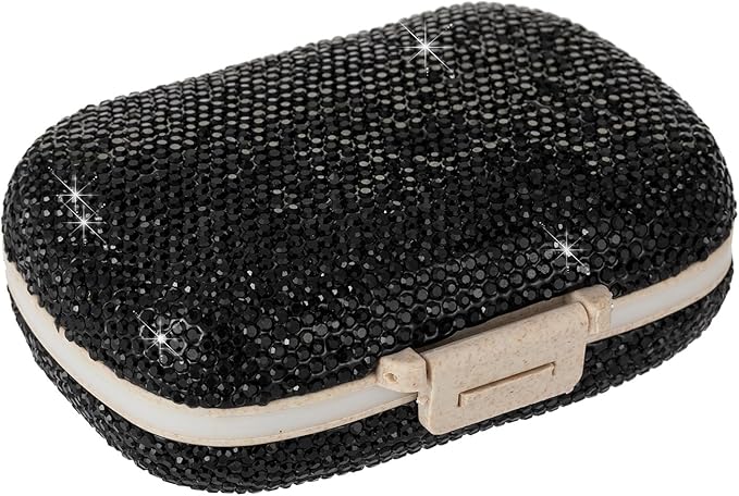 Medicine Pill Organizer Travel Pill Box for Purse Portable Pill Container Small Pill Holder Cute Pill Case Pocket Pharmacy with Labels(Black)