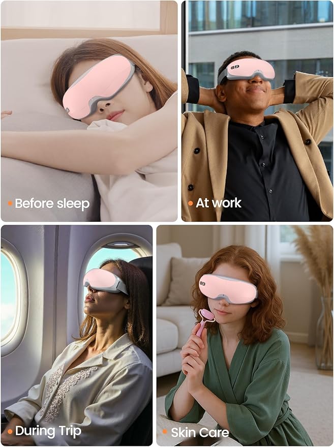Eye Massager with Heat - Birthday Gifts for Women Her, Smart Eye Mask for Migraine Relief & Relaxation, Eye Care Gifts for Women Mom Dad Her Him (Elegant Gift Box Included) - Pink