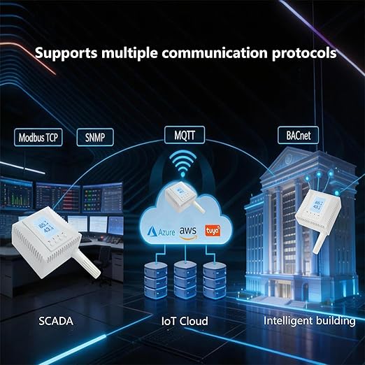 Network Temperature Humidity Monitor, THERMOMETER, Environmental Sensor, Supports MQTT, BACnet, SNMP, Modbus TCP, PoE Power Supply