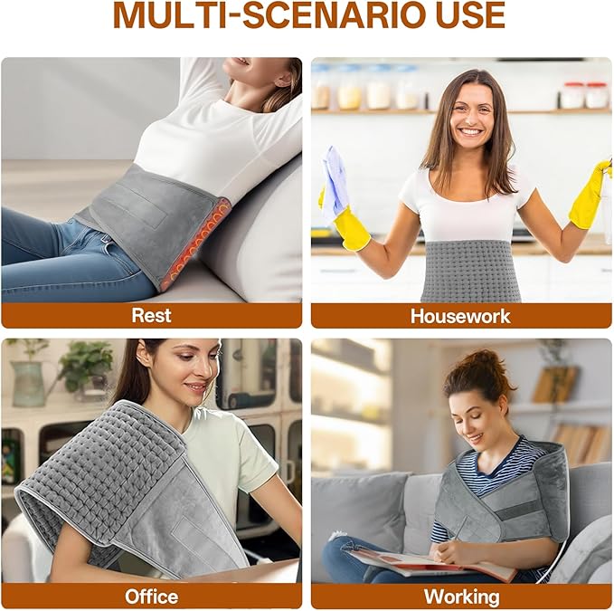 Vovoir Heating Pad for Back Pain Relief,12"x24"+25" Large Electric Heating Pad for Period Cramps Neck Shoulders with Belt, 4 Timer 9 Heat Setting & Auto Shut Off,Gifts for Mom,Dad