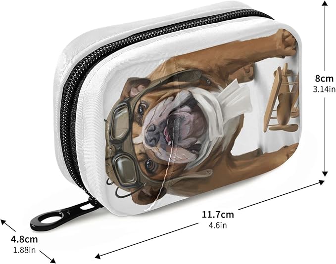 English Bulldog Aviator Pill Medicine Organizer Case 7 Day, Cute Travel Pill Box Purse Bag with Zipper, Portable Weekly Vitamin Supplement Holder