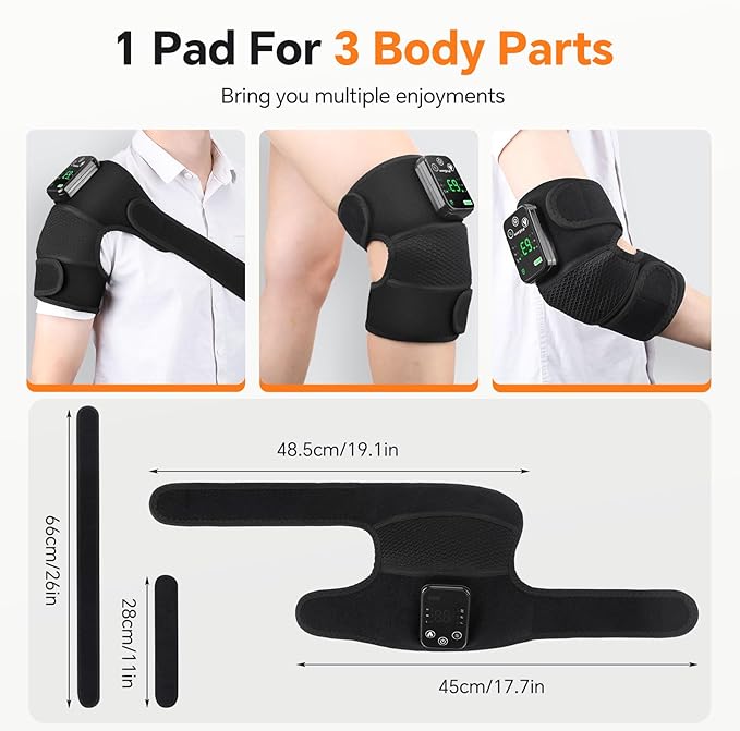Cordless Heated Knee Massager, Knee Massager with Heat, Knee Massager for Pain Relief, Knee Heating Pad for Knee Pain Relief, FSA Eligible HSA, Heated Knee Brace Wrap, Black