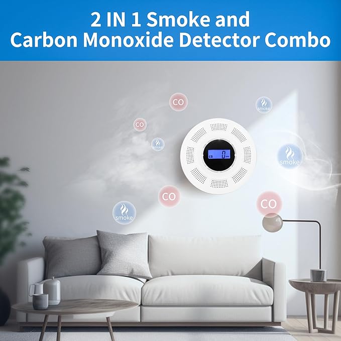 Smoke and Carbon Monoxide Detector, 2-in-1 Photoelectric Carbon Monoxide Detectors Smoke Alarm with LED Indicator, Easy Installation for Home, Bedroom, RV, Garage