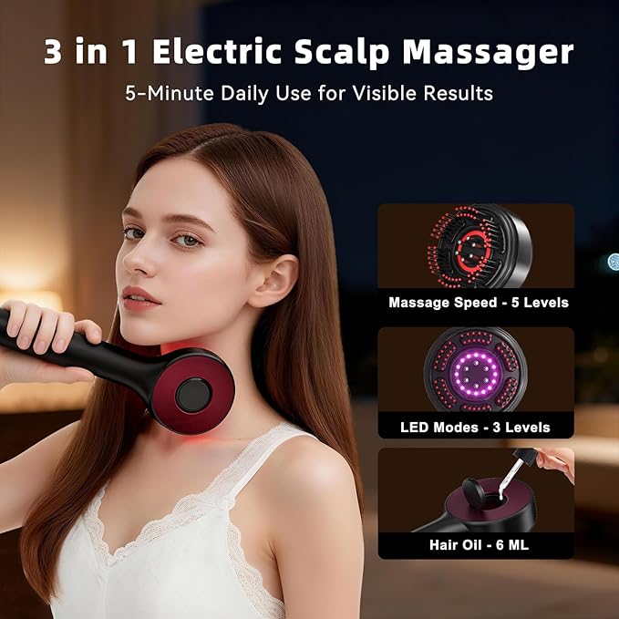 3 in 1 Scalp Massager for Hair Care, Head Massager Oil Applicator, IPX7 Waterproof Scalp Brush for Massage, Home Use