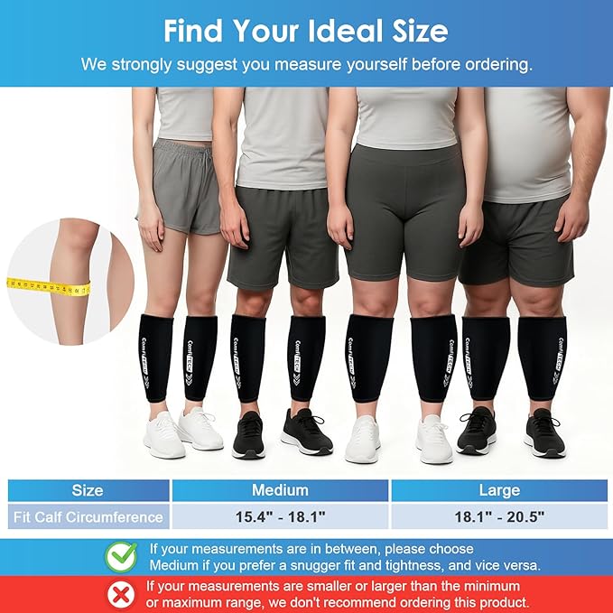 ComfiTECH Shin Splint Ice Pack Wrap 2 Pack, Reusable Leg Ice Pack Sleeve for Knee & Calf, Flexible Gel Cold Pack for Ankle & Arm, Hands-Free Design for Comfort and Support, Medium