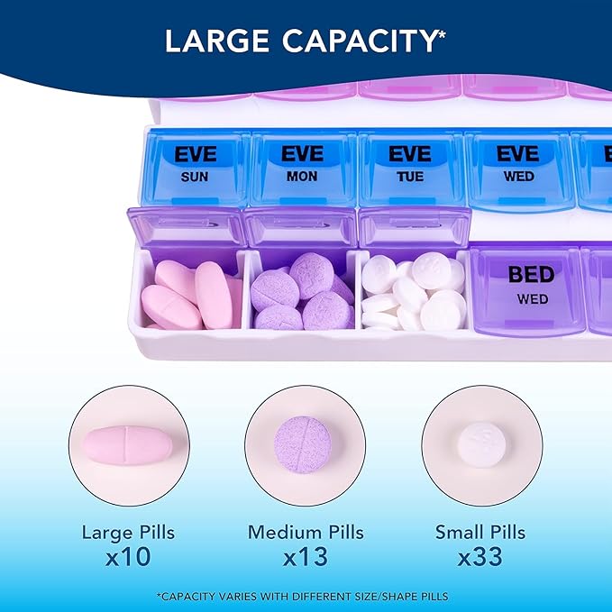 Apex 7-day Mediplanner Medicine Pill Organizer with Ultra Pill Cutter & Splitter with Retracting Blade Guard, Vitamin Organizer, Medication Travel Case and Medicine Splitter for Medication Management