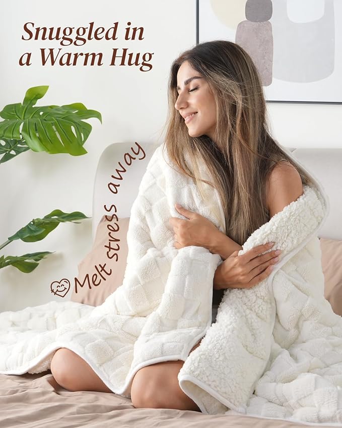 Kivik Dual Sided Weighted Blankets for Adults, Buttery Soft Stylish Checkered Heavy Blankets for Couch Sofa Bed - Ultra-Fluffy Fabric Brings Cloud-Like Comfort (48"x72", Beige, 15 Pounds)