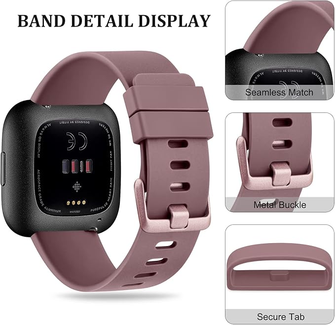 Mugust Sport Bands Compatible with Fitbit Versa, Classic Soft Silicone Replacement Wristbands Straps for Fitbit Versa 2 Smart Watch Women Men (Small, Smoke Violet)