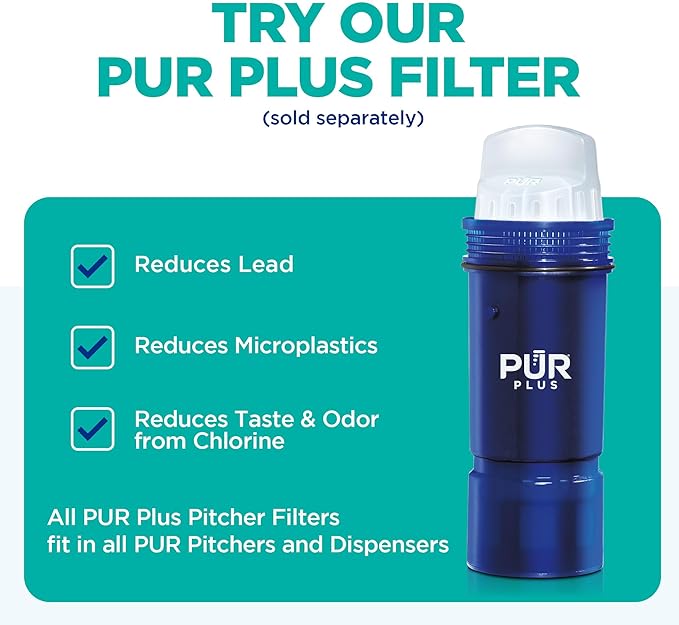 PUR 7-Cup Water Pitcher, 1 Genuine Filter, Cleaner, Great-tasting Water, Dishwasher Safe, Powerful, Faster Filtration, LockFit Cap Design - Blush