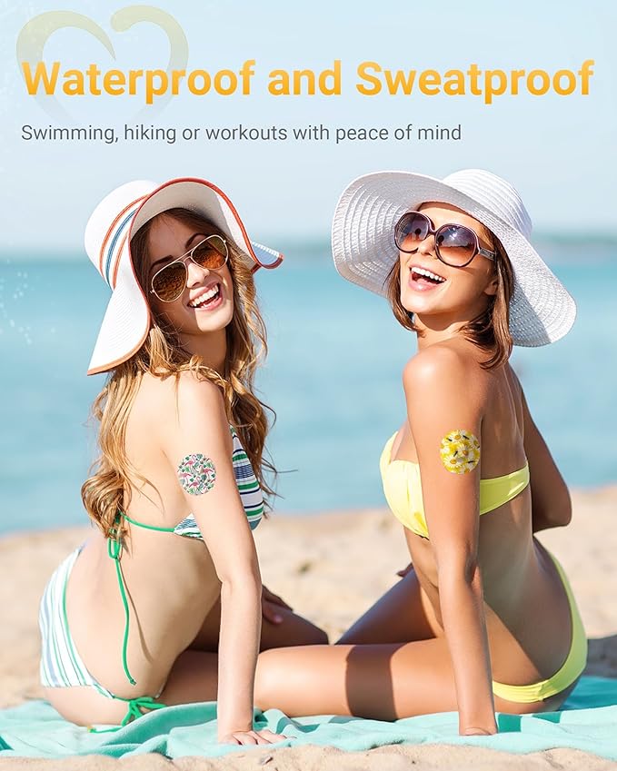 Libre 3 Sensor Covers Waterproof, 10 Pack Freestyle Libre 3 Plus Covers, Bump-Proof with Hard Cap, Waterproof Breathable CGM Adhesive Patches, 14-Day CGM Protection (Butterfly & Flamingo)