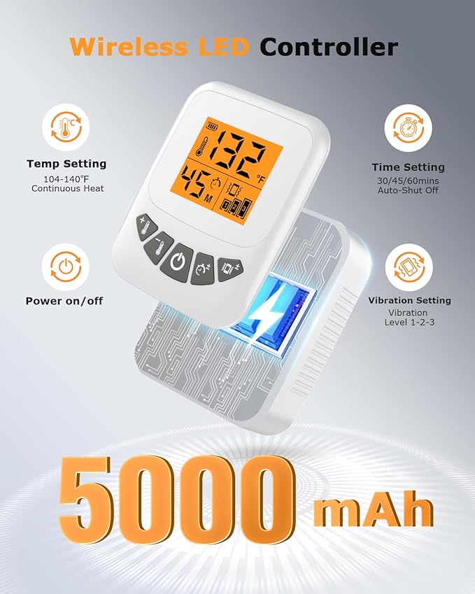 Cordless Foot Warmer with Heat and Massage - 2PCS Rechargeable Heating Pad for Feet, 3 Temp & Vibration Levels, 60 Min Timer for Plantar Fasciitis, Ankle Pain, Cold Feet at Home, Office, Sleeping