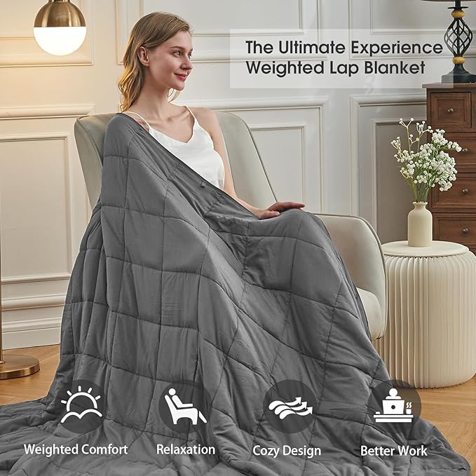 Weighted Blanket for Adults (12lbs, 60"x80" Queen Size) - Cooling Heavy Blanket for 110-130lbs with Premium Glass Beads - Soft Thick Big Blankets for All-Season Sleeping Comfort Breathable- Grey