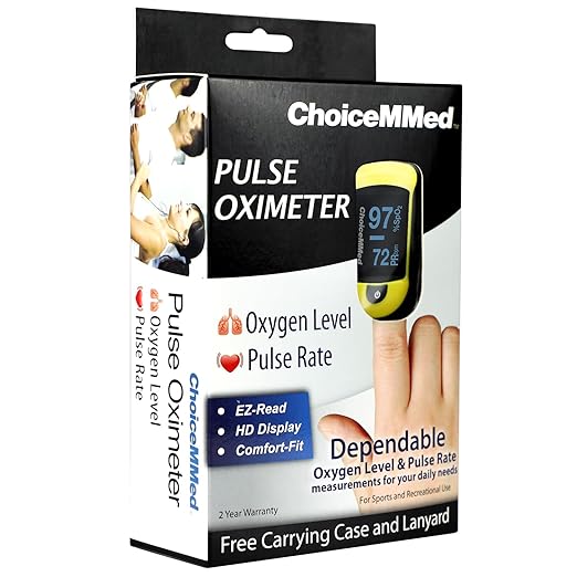 ChoiceMMed C20 Pulse Oximeter - Fingertip Pulse Oximeter Blood Oxygen Saturation Monitor - Large OLED Screen SPO2 Monitor with Lanyard and Carrying Case