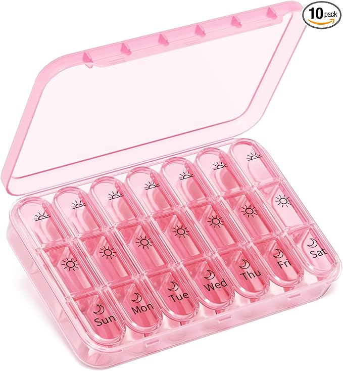 Pill Organizer 3X a Day｜Pink Perfection Portable Pill Case｜7-Day Weekly Compartment｜Stylish Travel Essential for Fashionistas｜BPA-Free Health Companion｜Luxury Bag Must-Have