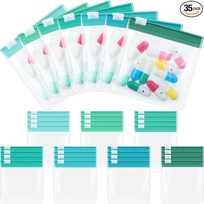 Sherr 35 Pcs Pill Pouch Bags Zippered Pill Pouch Set Reusable Translucent Medicine Organizer Self Sealing Medicine Organizer Travel Plastic Bags with Slide Lock for Storage(Gradient,Gradient Colors)