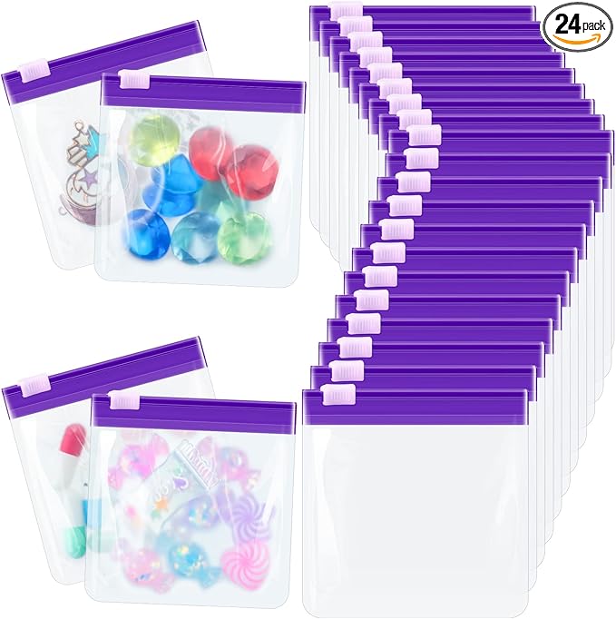 24 Pieces Pill Pouch Bags Zippered Set Reusable Translucent Medicine Organizer Sealing Travel Plastic Bags with Slide Lock for Storage(Purple)