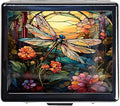 7 Days Chromed Shiny Silver Pill Organizer with Mirror Inside Has 8 Separate Compartments Rectangle 7 Days Pill Box Pill Case (Dragonfly Stained Glass)