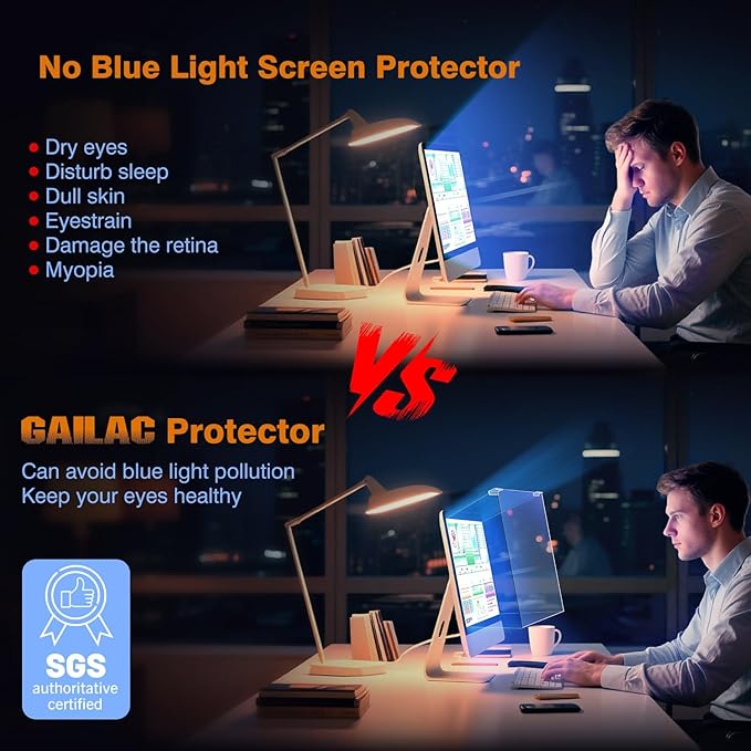 Anti Blue Light & Anti Glare Screen Protector,27-28 Inch Monitor Screen Protector for Eyes Strain,Hanging Computer Screen Blue Light Blocker for LCD TV PC Monitors(2 Pack: 27"-28" Diagonal)