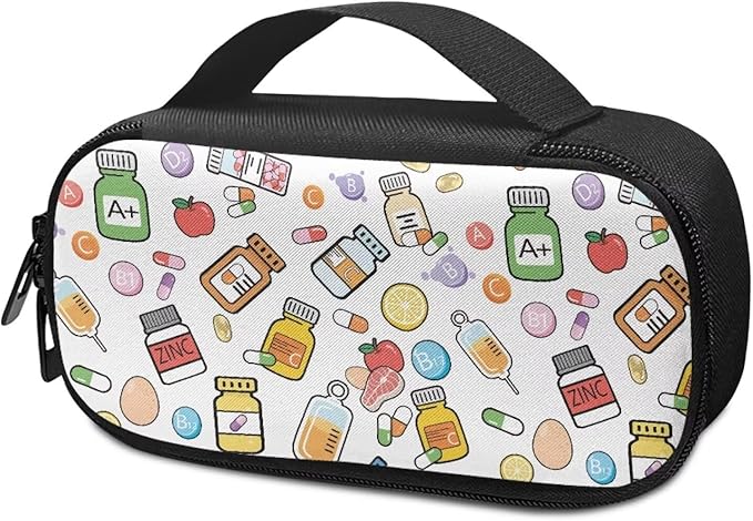 Rnyleeg White Insulin Cooler Travel Case Cute Madicine Pattern Insulin Bag with Handle Portable Diabetic Supplies Organizer Bag Small Madicine Kit for Car Home Travel