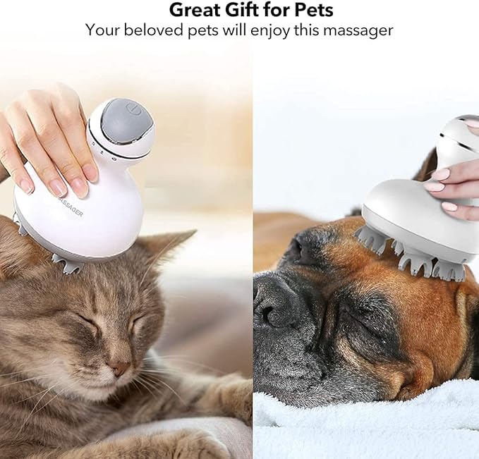 LATME Scalp Massager with 4 Replacement Massage Heads Portable Head Scratcher with Tissue Kneading Nodes Gifts Idea Stress Release Massager for Muscles Shoulder Calf