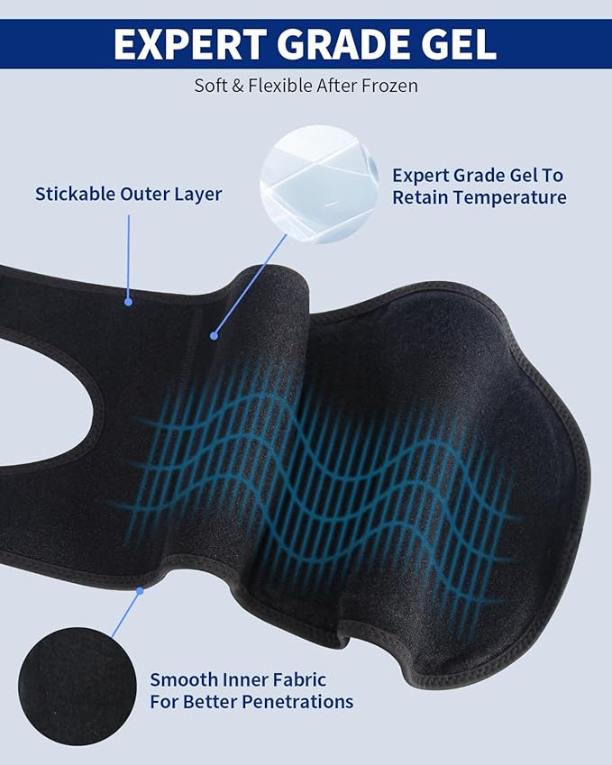Gel Ice Pack Wrap with Straps for Knee,Elbow, Wrist, Neck, Ankle & Back,Reusable Ice Packs for Injuries, Inflammation & Recovery Hot Cold Therapy Short Style