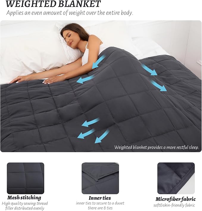 Weighted Blanket 12lbs Twin Size Dark Grey 48"x72"for Adults Heavy Blanket are Comfortable and Cozy