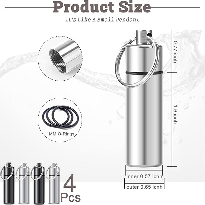 4pcs Metal Pill Case with Keychain - Waterproof Travel Pill Organizer, Portable Medicine Container for Outdoor Camping
