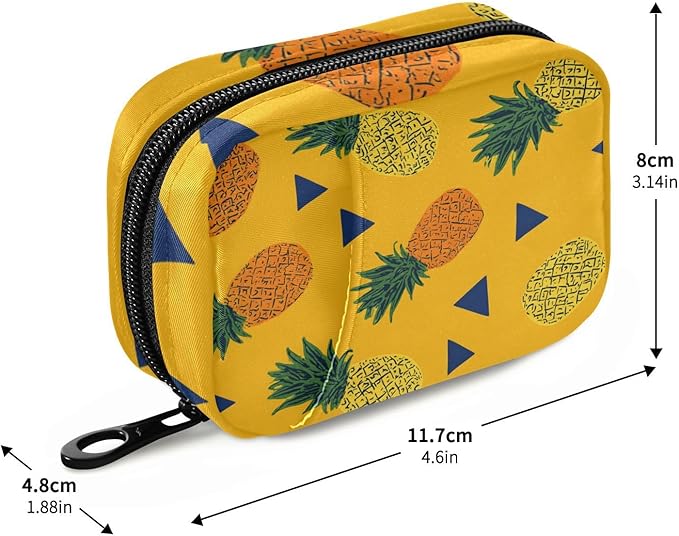 Cute Yellow Pineapples and Triangles Travel Pill Organizer Case Box Container Weekly Portable Vitamin Medicine Holder Storage Bag with Zipper Removable