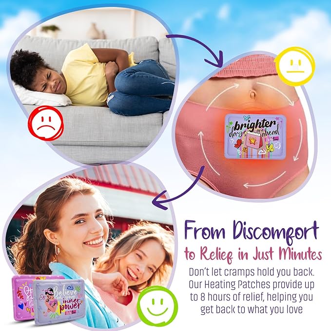 Period Heating Pad for Cramps – Period Kit for Teens, Tweens, Girls, and Women Essentials -Period Stuff -Disposable Heating Patches for Menstrual Cramp Pain Relief, Portable Heat Therapy