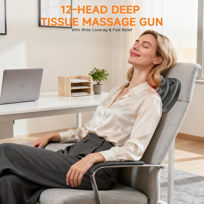 12 Head Massage Gun,Deep Tissue Percussion Massager with 9 Levels & 9 Modes,2600mAh Bttery Cordless Electric Muscle Massager Tool for Back/Shoulder/Hand/Leg/Foot Full Body Muscle Pain Relief