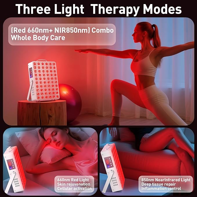 Cholas Red Light Therapy Panel for Face and Body, 150W with 60 Dual Chip LEDs, 660nm Red Light and 850nm Near Infrared, 3 Modes Adjustable Brightness and Timer, Gifts for Men Women