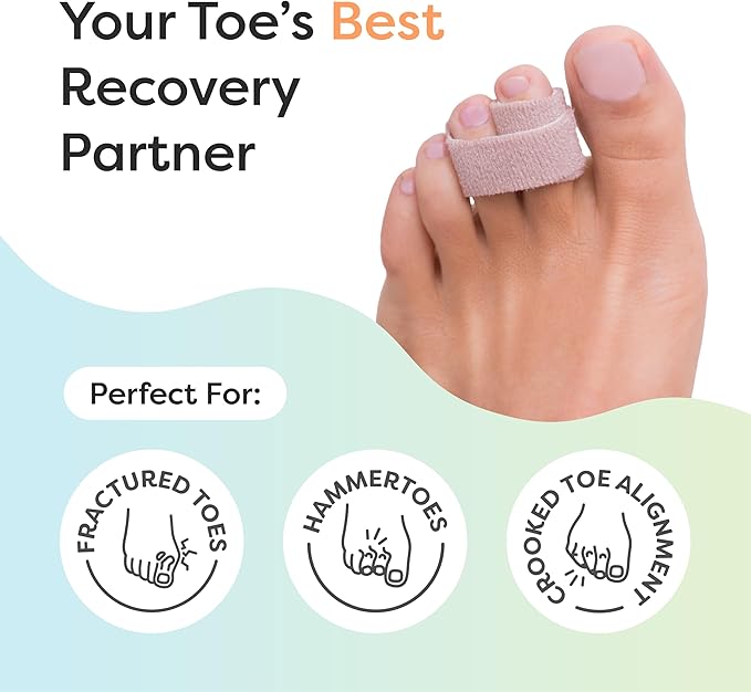 ZenToes Hammer Toe Corrector for Women & Men - Reusable Fabric Buddy Wraps for Broken Toes - Cushioned Toe Splint for Protection & Recovery & Hammertoe Straightener - 4 Count (OSFM, Firm Beige)