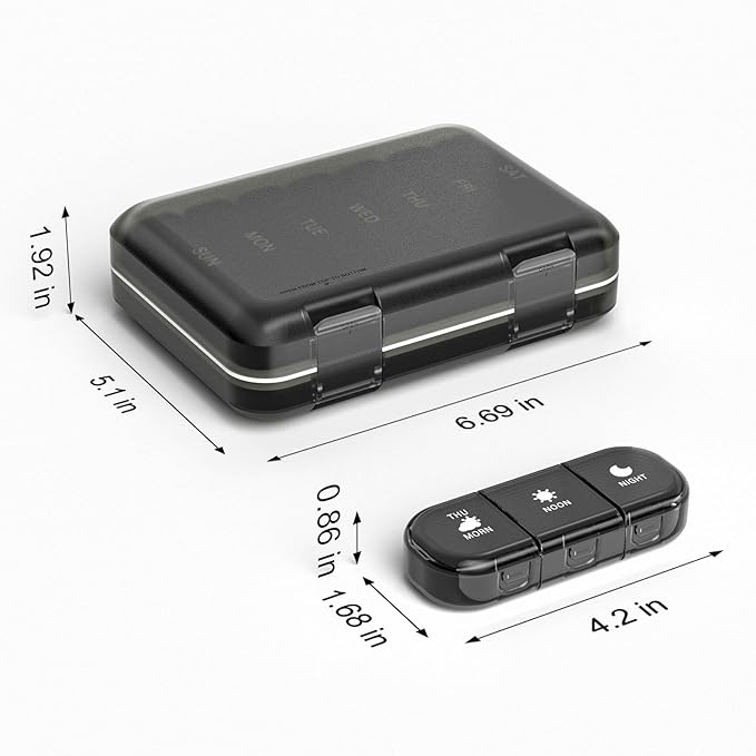 Weekly Pill Organizer 3 Times a Day, 7 Day Portable Pill Box for Pills, Vitamins, Fish Oil, Medication, Supplements (3x7 Black)