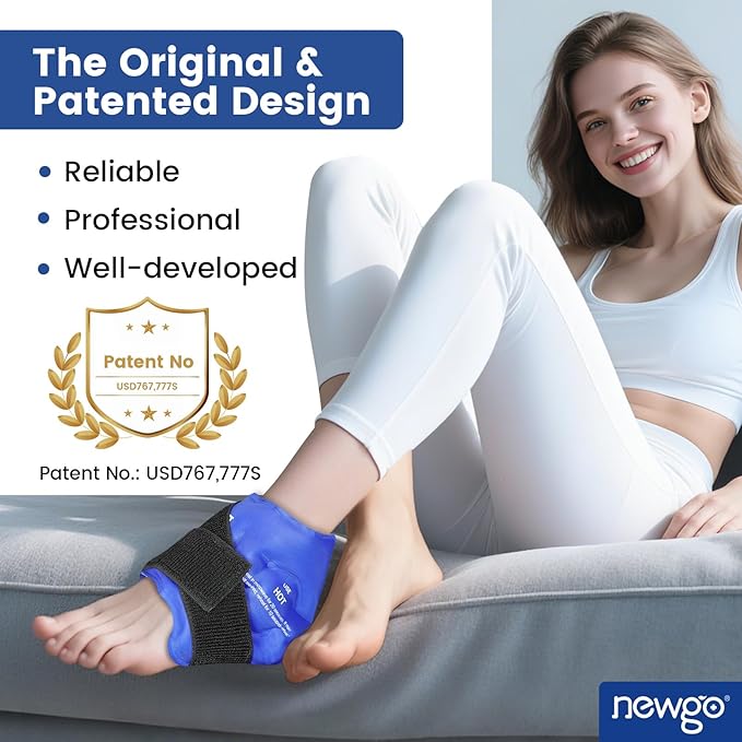 NEWGO Ankle Ice Pack Wrap for Sprained Relief, Ice Pack for Ankle Inuries Reusable, Cold Therapy for Ankles Swelling, Post Surgery Recovery - Blue