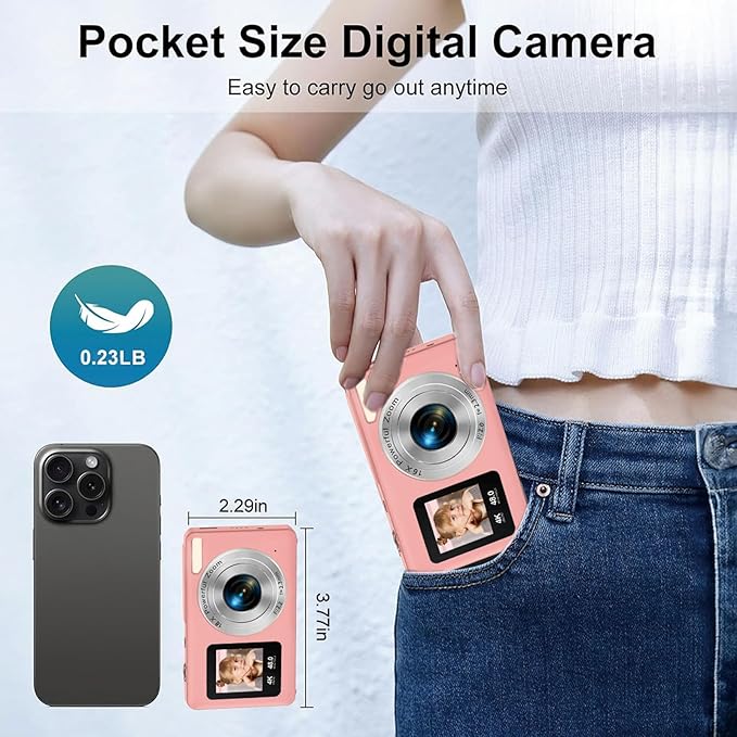 Digital Camera | with Dual Screen for Selfies | 48MP Kids Digital Camera with 18X Zoom | Autofocus 4K Vlogging Video Camera for Beginners | Anti-Shake Digital Cameras for Teens, Adults