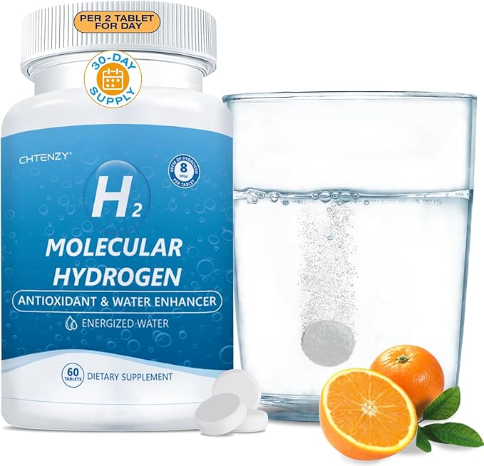 Hydrogen Water Tablets - H2 Molecular Hydrogen Tablets for Drinking Water,8PPM with Magnesium,Orange Flavor,60 Count,Electrolytes Hydration Support Energy,Brain Health,Antioxidant,Non-GMO