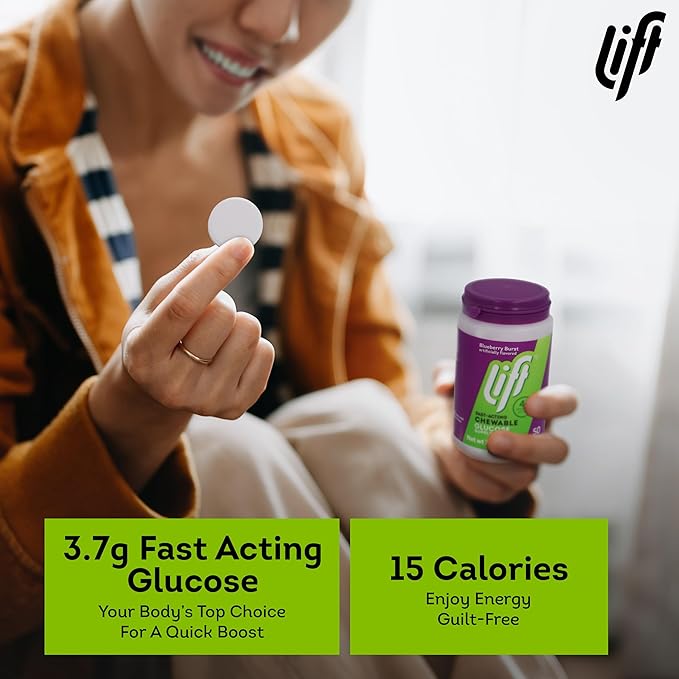 Lift Glucose | Fast-Acting Glucose Chewable Energy Tablets | Blueberry | 50 ct Jar (Pack of 6)
