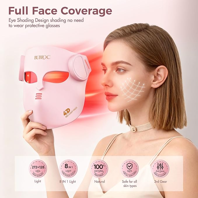 4D Red Light Therapy for Face with 400 LEDs,8+1 Color Light Therapy Mask for 4 Modes, 850nm Near Infrared Red Light Mask, 4000mAh Portable Rechargeable Led Face Mask Remote Control for Home & Travel