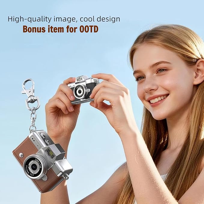 Mini Digital Camera Keychain Retro Mini Digital Video Camera Small 1080P FHD Recording with 0.96" IPS Screen with 6 Retro Filters AVI Format-Ideal for Phone Transfer (64GB, White)