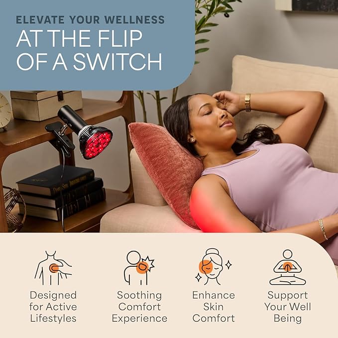 LifePro Red Light Therapy Lamp - Infraglow Infrared Red Light Therapy Bulb with 660nm and 850 nm Wavelength -18 LEDs & Clip-On Lamp - at Home Infrared Bulb for Daily Wellness and Relaxation
